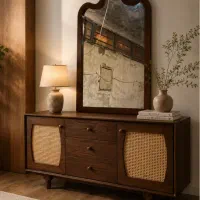 کنسول و آینه مدرن حصیری ،رنگ گردویی