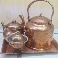کتری قوری و قندان و سینی مسی