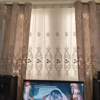 پرده پانچ لوکس صورتی با  دو والان شیک و زیبا