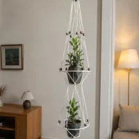 آویز گلدان زیبا و سبد چوبی