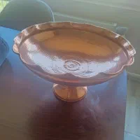 ظرف مسی گلدان شیشه ای میوه خوری چوبی