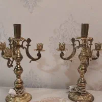 شمعدونی برنج عتیقه طلایی