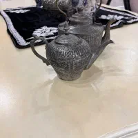 قوری و کتری مسی قدیمی قلم کاری شده عتیقه