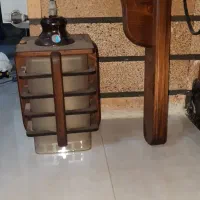 لوستر آویز چوبی شیشه‌ ای