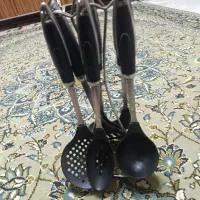 ست کامل چاقو ملاقه صورتی مشکی با استند