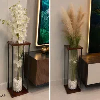 گلدان‌کنار‌سالن  استند چوب و فلز  گلدان شیشه ای