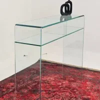 میز کنسول شیشه ای با طبقه دو کشو - تولیدی