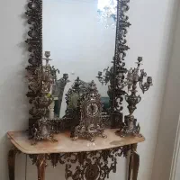 آینه شمعدان برنزی سنگین با ساعت درحد نو نو جهیزیه