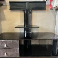میز tv شیشه و چوب دو کشو