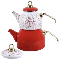 کتری قوری روگازی لعابی ترک با درب کتری سه لایه