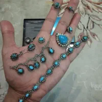 ست نقره و فیروزه و رکاب انگشتر