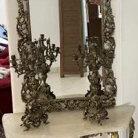 آیینه شمعدان تمام برنزی با میز سنگ مرمر