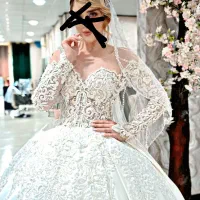 لباس عروس تمام ساتن فرانسه دنباله دار