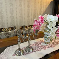 دو عدد شمعدان برنز هندی ۳ شعله