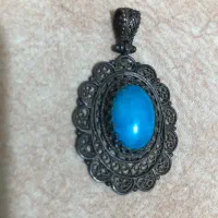 گردنبند نقره قاجاری با نگین فیروزه و ضمانت اصالت