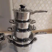 سرویس قابلمه استیل دالتون و قابلمه ترک دسته بنفش