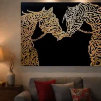 تابلو  نقاشی خط طرح اسب کار تمام دست