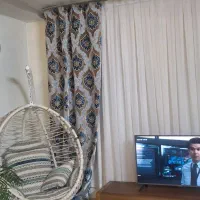 پرده پانچ دو عدد صورتی و یک والان مخمل  ترک کناره