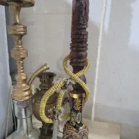 قلیان گردو منبت کاری شده کاردست و برنجی طرح دار