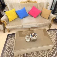 مبل 7 نفره مخمل طوسی با قاب طلایی