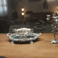 شمعدانی و ظرف نبات آبکاری نقره ای