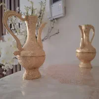 یک جفت گلاب پاش برنج با روکش طلایی قلم زنی