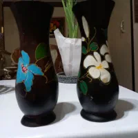 یک جفت گلدان چوبی رنگ آمیزی کار دست