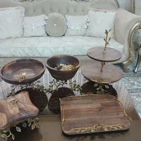 ست کامل پذیرایی چوبی پایه برنجی ( ظروف چوبی )