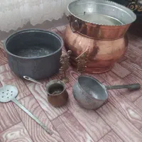گلدان مسی بزرگ قابلامه مسی کفگیر ملاقه مسی شیر خور