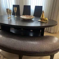 میز ناهارخوری چرم و چوب تمیز