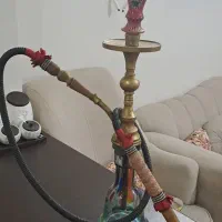 قلیون تنه برنجی قدیمی و قلیون چوبی