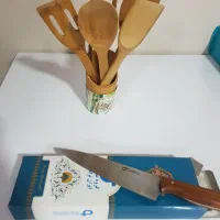 سرویس کفگیر ملاقه چوبی و چاقو آشپزخونه