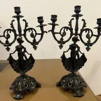 شمعدان آنتیک جاشمعی ۳شاخه فلزی طر اروپایی ویکتوریا