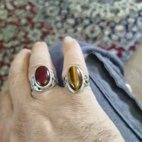 انگشتر نقره عقیق یمنی و چشم ببر عتیقه
