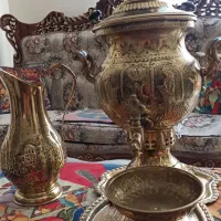 سرویس سماور برنجی زغالی همراه دو پارچ