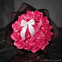 دسته گل روبانی صورتی مناسب کادو قیمت مناسب