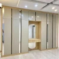 کمد دیواری شیک ام دی اف طوسی رنگ چوب اقساط