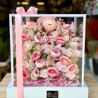 باکس نوزادی گل مصنوعی شیشه ای مربع
