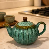 قوری سرامیکی سبز شره ای