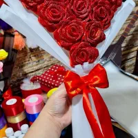 گل روبانی دسته گل روبانی دسته گل قلبی قرمز