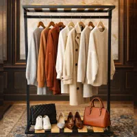 رگال مینیمال مدرن کف چوبی بندرخت چوب لباس