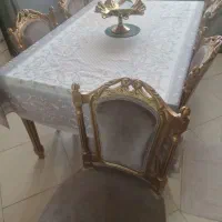 میز نهار خوری 6 نفره استیل طلایی