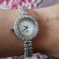 ساعت نقره با آب کاری طلا سفید