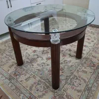 میز ناهارخوری گرد شیشه‌ای ۴ نفره