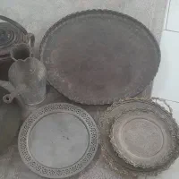 معجومه ،دیگ، آفتابه، کتری،مسی سه عدد سینی برنج