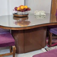 میز ناهارخوری ۶ نفره چوبی کابینت دار با شیشه
