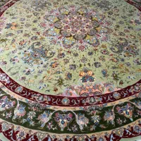 فرش دایره خطیبی 3 * 3 رج پنجاه چله و گل ابریشم خاص