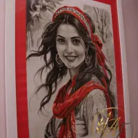 فروش تابلو تلفیقی رنگ روغن و سیاه قلم هانده ارچل