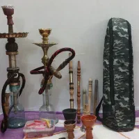 قلیان برنجی و چوبی