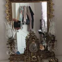 آئینه و شمدان  ساعت رو میزی ساعت دیواری برنز برنج